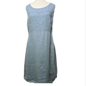Lina Tomei Light Blue Linen Midi Dress Sleeveless Women’s L Summer